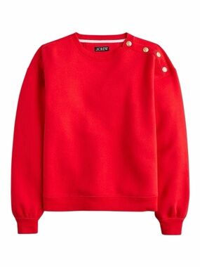 J Crew Heritage Fleece Cropped Sweatshirt with Gold Buttons Red Nautical X Small